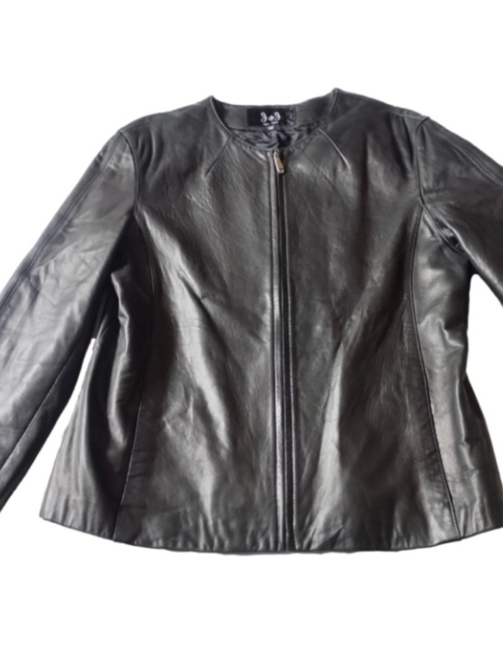 Women's Collarless Genuine Leather Jacket